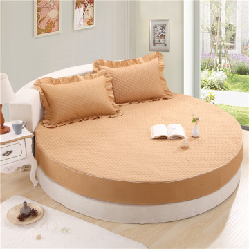 全棉圆床缎格夹棉加厚床笠单件纯棉圆形加棉床罩床套2米/2.2米