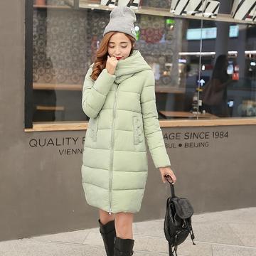 2016冬装新款韩版棉衣女中长款连帽修身羽绒棉服大码棉袄加厚外套