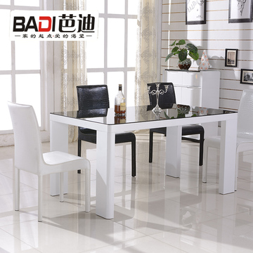 餐桌椅组合 钢化玻璃餐桌 一桌四椅/六椅 钢化玻璃餐台B603E