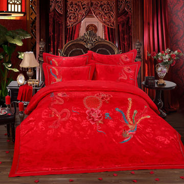 龙凤传奇-新  欧式奢华全棉贡缎提花四件套 大红床上用品4件套