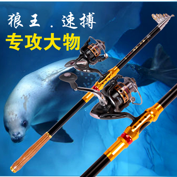 狼王海竿套装碳素海竿2.4/2.7/3.6米超硬远投竿木把抛竿钓鱼竿