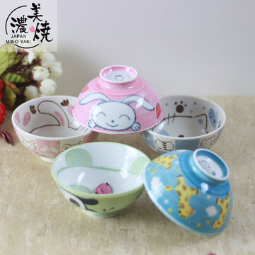 美浓烧日本进口陶瓷可爱卡通兔熊鹿饭碗儿童小碗汤碗菜碗宝宝餐具