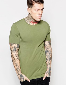 现货英国正品ASOS 男士纯色圆领紧身T恤橄榄绿色266416