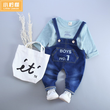 童装男童背带裤套装秋装潮1-3周岁长袖韩版两件套纯棉小孩子衣服