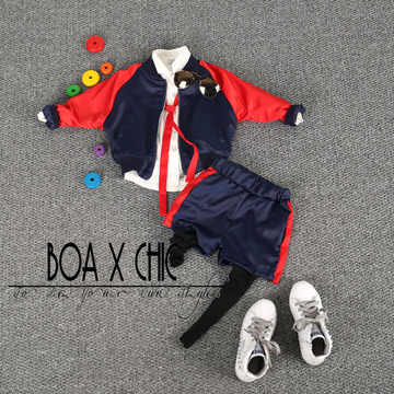 中童款 韩版儿童时尚明星款撞色棒球衫套装 秋装新品开学特惠包邮
