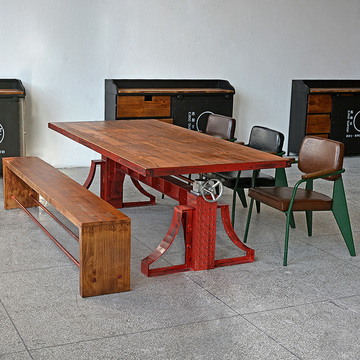 loft美式复古工业风家具铁艺实木升降餐桌椅酒吧咖啡桌餐桌椅长凳