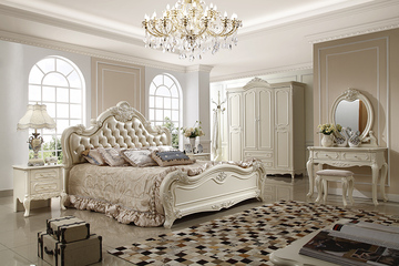 热销浪漫法式田园双人床 欧式奢华公主床象牙白描银1.8米实木婚床
