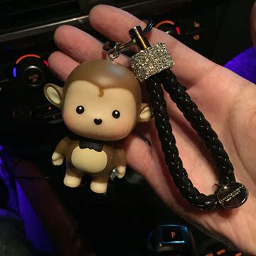 猴年皮绳钻猴子汽车钥匙扣男女可爱卡通创意编织钥匙链包挂件礼品