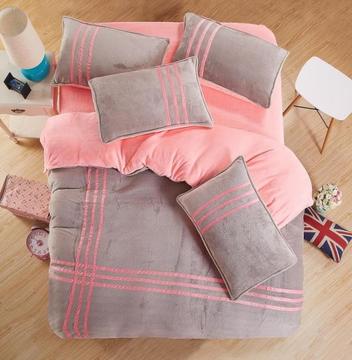 床上用品纯色韩版法莱绒法兰绒运动风四件套加厚冬珊瑚绒床单式