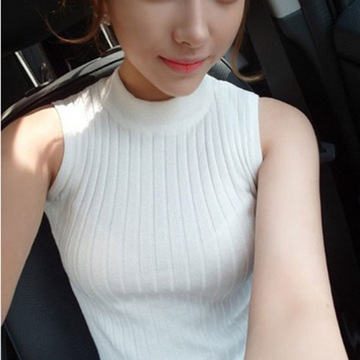 半高领无袖针织衫T恤女韩版夏季螺纹紧身外穿性感显瘦针织衫背心