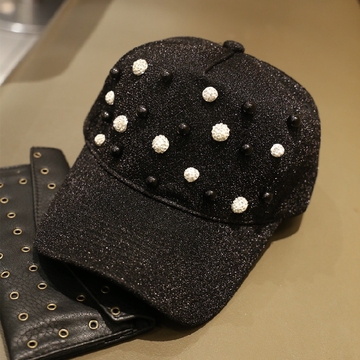 韩国冬季新品镶钻珍珠潮牌帽子保暖女帽男女情侣棒球帽休闲鸭舌帽
