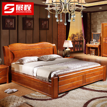 实木床 双人床1.8米现代全实木床白蜡木床新婚高箱储物床卧室家具