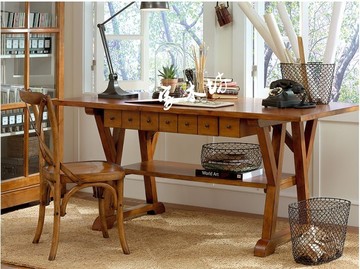 写字台实木书桌定做 美式家具定制桦木电脑办公桌