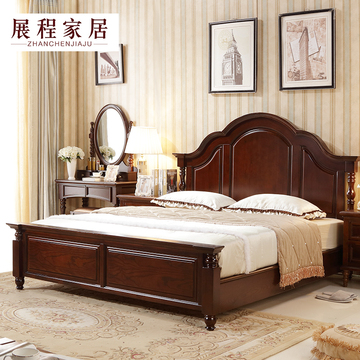 美式床 实木床 白蜡木双人床 1.8米储物高箱床 全纯美式乡村家具