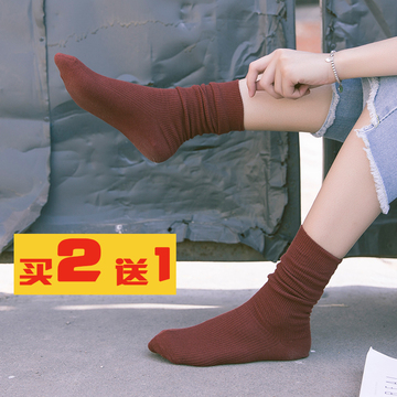 韩国堆堆袜女 纯棉日系长袜薄款秋冬复古学院风中筒袜学生短靴袜