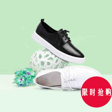 新款台湾红蜻蜓单鞋真皮系带女鞋圆头平底小白鞋运动休闲平跟鞋
