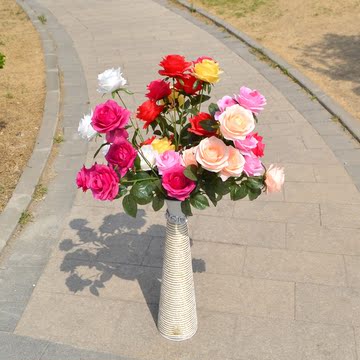 5头玫瑰把花仿真花 客厅 拱门婚庆 绢花装饰花餐桌插花摆设 批发
