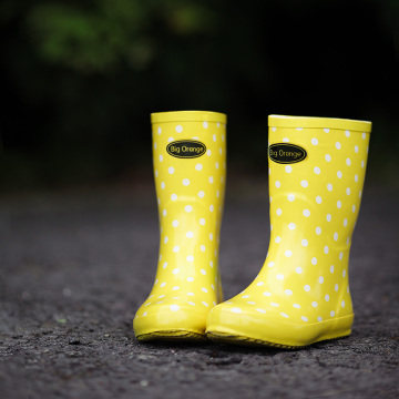 BigOrange 柠檬黄色白点纯橡胶防滑 成人雨鞋雨靴水鞋雨靴 X1001