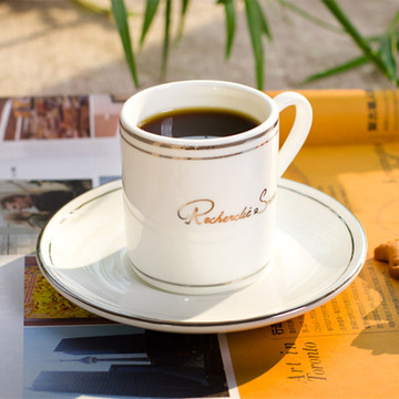 浓缩意式咖啡杯 创意迷你陶瓷咖啡杯碟送勺子　欧式纯白茶水杯子