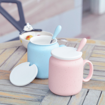 创意马克杯带盖勺简约陶瓷水杯满天星早餐杯咖啡牛奶杯办公室杯子