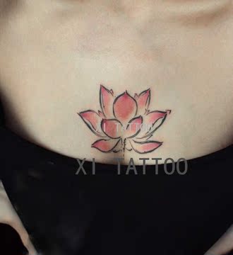 XI TATTOO 纹身贴防水持久红色 莲花 男女荷花手臂刺青 纹身贴纸