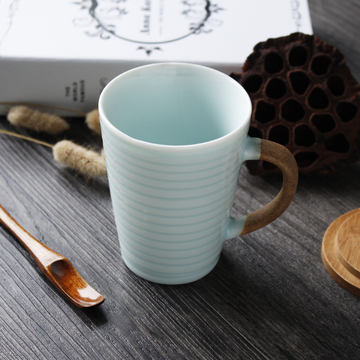 陶瓷杯带盖带勺手工个性创意线条纹理马克杯定制咖啡杯情侣喝水杯