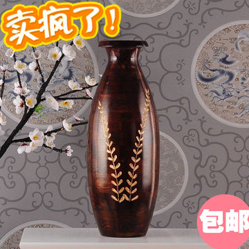 中式落地大花瓶简约客厅电视柜干花瓶摆件木质插花家居装饰工艺品