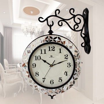 简约双面挂钟客厅大号静音创意钟表挂表现代时尚两面玻璃钟石英钟