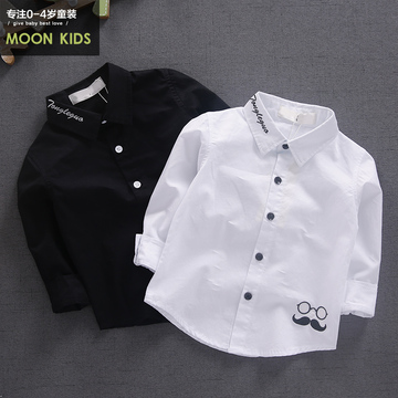 男童衬衣服外套寸衫黑白色宝宝长袖衬衫休闲婴儿童春秋装0-1-3岁2