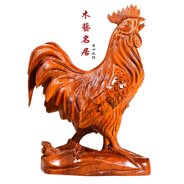 木雕鸡摆件实木花梨大公鸡十二生肖动物风水家居设红木鸡年工艺品