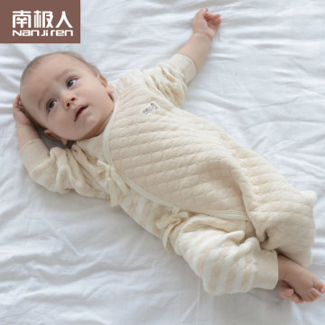 南极人新生儿秋冬季彩棉蝴蝶衣婴儿厚款连体爬服0-3个月宝宝衣服