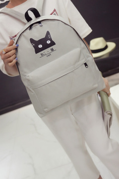 2016新款韩版双肩包女包学生包可爱黑猫白猫双背帆布情侣包休闲包