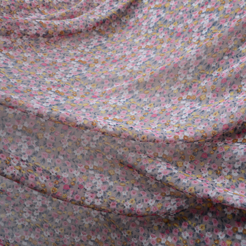 75D平纹雪纺印花面料田园风粉色植物花卉图案丝巾服装连衣裙布料