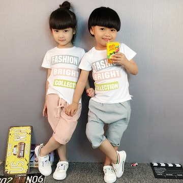 姐弟装童装夏装兄妹装夏季2016新款韩版潮男女童短袖套装两件套潮
