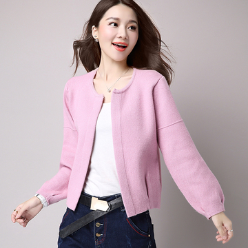秋装新款韩版羊毛针织衫修身显瘦女士开衫短款小外套宽松毛衣外搭