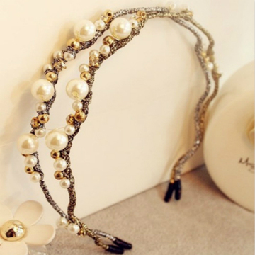 韩国金丝线缠绕发箍 珍珠串珠头箍 水钻波浪形状头饰 发饰A0002