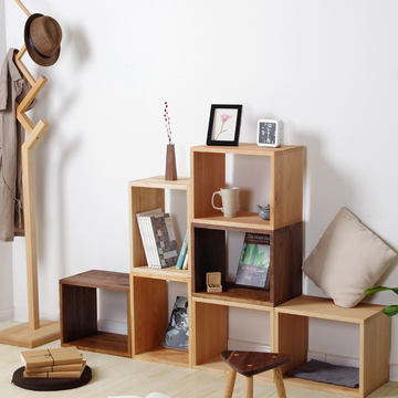 实木落地书柜储物柜自由组合创意原木小书架简约现代置物架子宜家