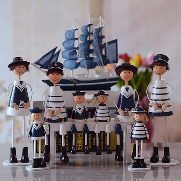 海军一家四口吊脚娃娃摆件 地中海电视柜家居装饰品创意结婚礼物