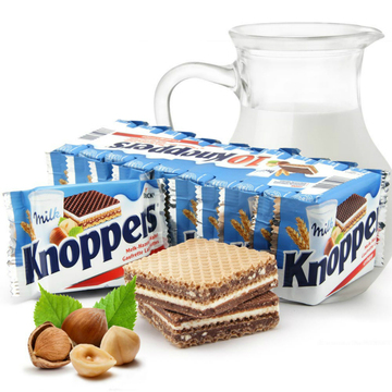 德国进口knoppers牛奶榛子巧克力威化饼干10包 包邮