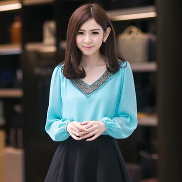 2016新款韩版休闲长袖高密度雪纺衫上衣衬衫打底衫女