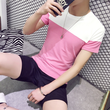 夏季男装圆领短袖T恤青少年韩版修身纯色棉体恤男士潮流半袖衣服