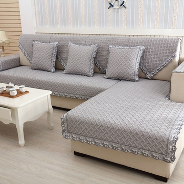 现代简约纯色沙发垫布艺防滑蕾丝花边皮沙发巾套四季通用灰色坐垫