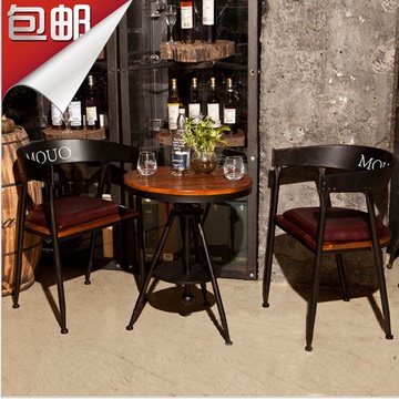 欧式复古户外阳台咖啡厅桌椅组合 创意西餐厅圆形实木快餐桌椅