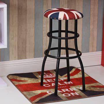 美式创意酒吧椅美式铁艺做旧复古吧椅咖啡厅奶茶店圆形彩色椅子