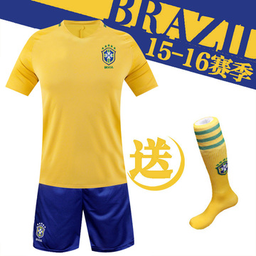 2016新巴西短袖足球服套装男/儿童/女球衣足球队服定制套装训练服
