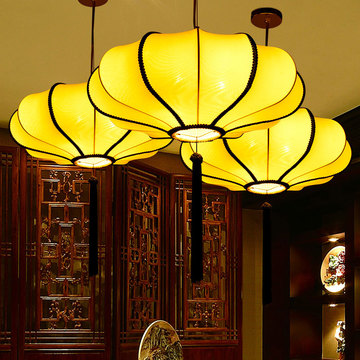 中式吊灯布艺创意餐厅灯具茶楼饭厅过道走廊阳台灯装饰仿古典灯笼
