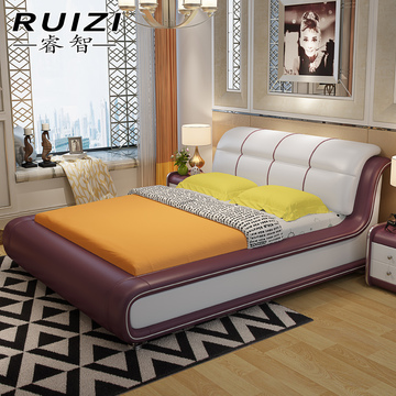 真皮床双人床1.5米欧式软床皮艺床 小户型现代简约家具婚床1.8米