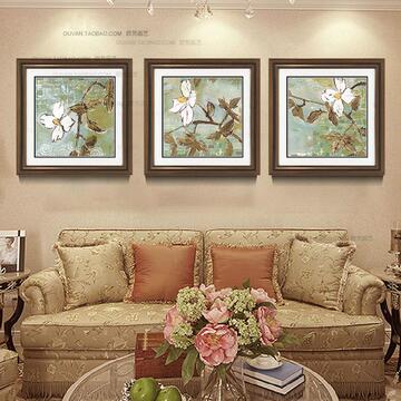 现代田园装饰画 客厅挂画 抽象印象画 梅花 月季花 有框画 花卉
