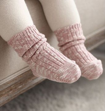 宝宝防滑纯色袜子婴幼儿中筒加厚袜 韩版秋冬季针织保暖毛线袜
