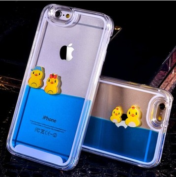 流动鸭子iphone6 plus手机壳透明液体苹果6保护套卡通小黄鸭5s壳